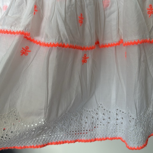J CREW White & neon Orange Embroidered Cotton Voile Tiered Pom Pom 4 - Picture 6 of 9